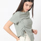 Regular Fit Solid Cropped Betty Short Sleeve Top with Ruching