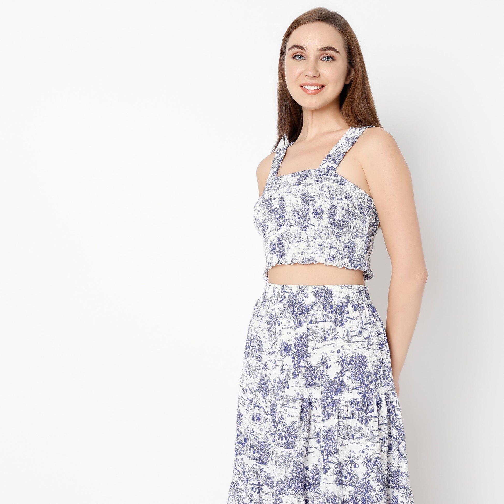 Slim Fit Printed Square Neck Crop Top