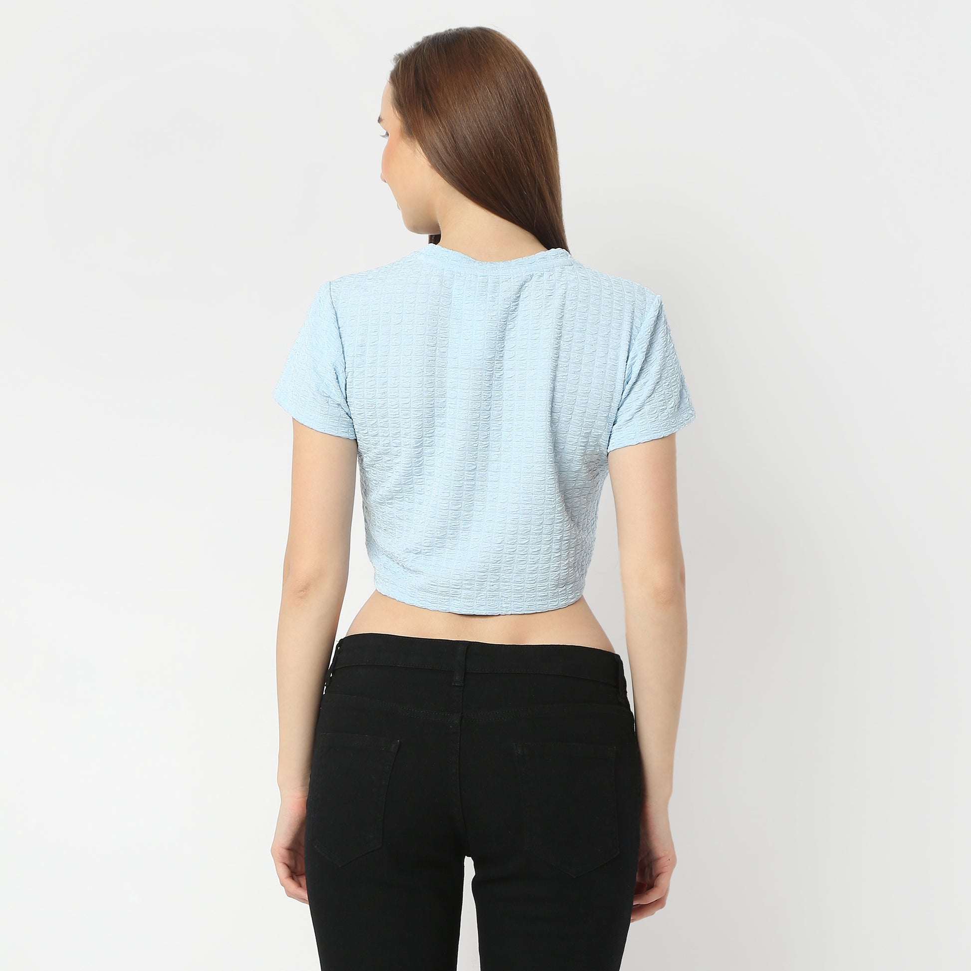 Regular Fit Solid Round Neck Cropped Crop Top