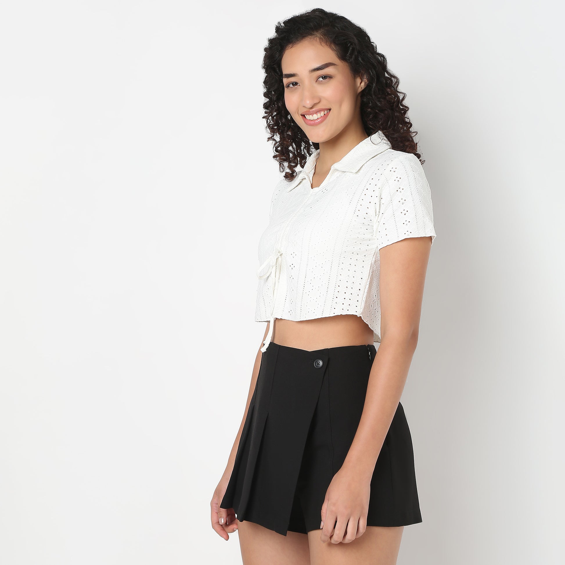 Young Women Top with Front Ruching Detail and Half Sleeves