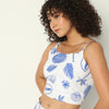 Slim Fit Tropical Square Neck Sleeveless Crop Top with Tropical Print