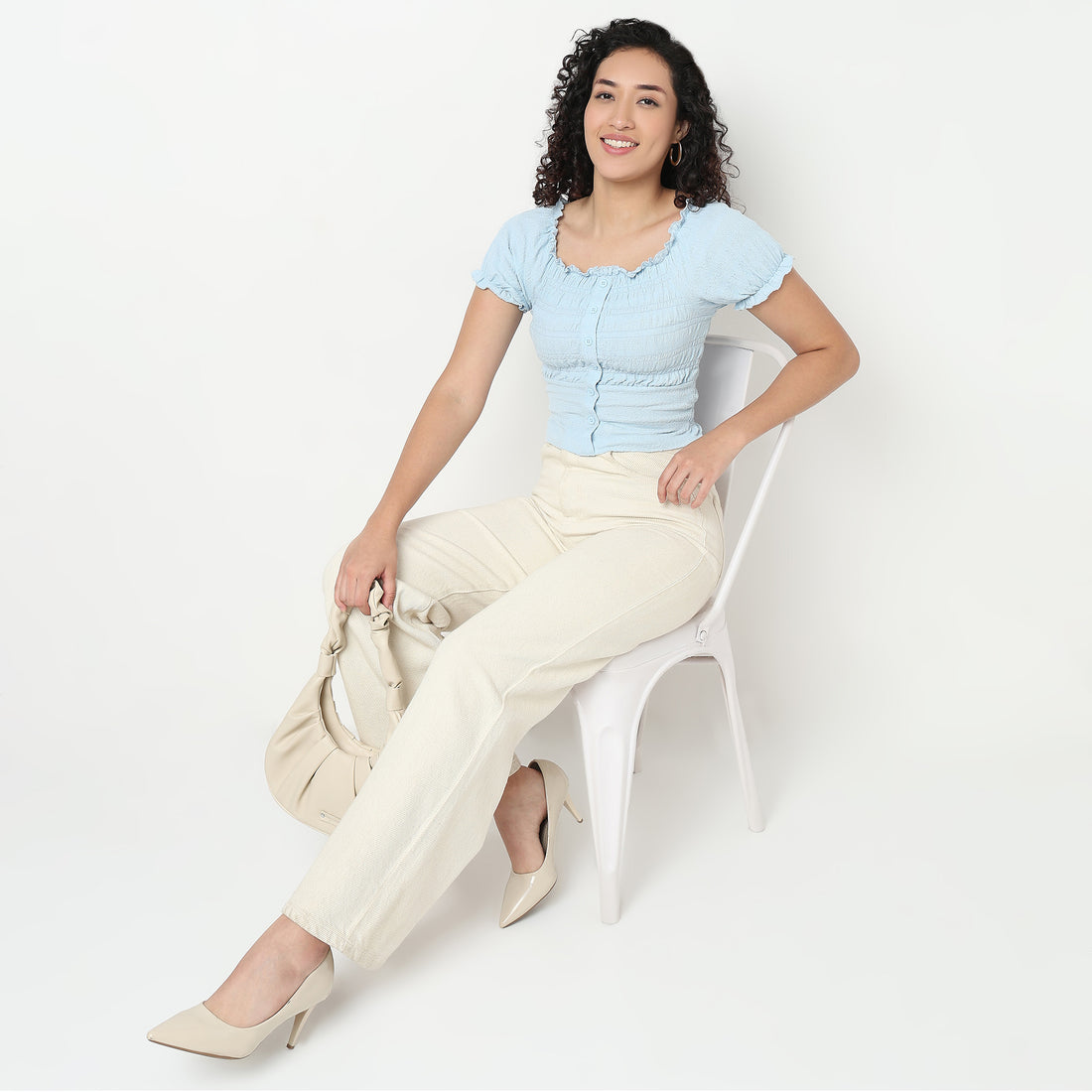 Smocking Detail Square Neck Cropped Top
