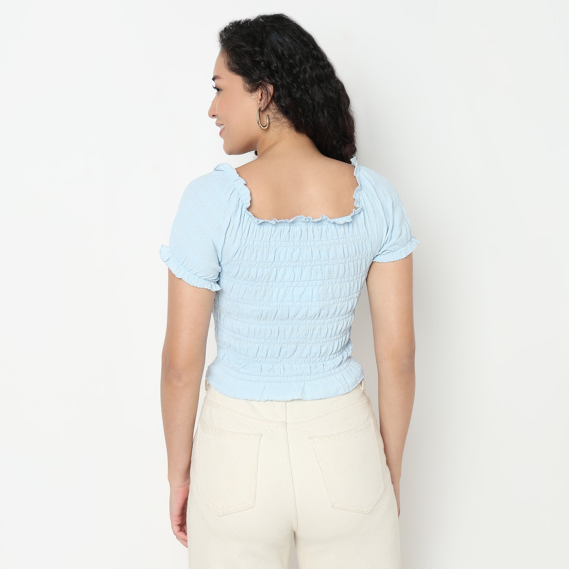 Buy Women Slim Fit Structured Puff Sleeve Top  - Style Union