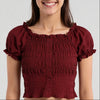 Smocking Detail Square Neck Cropped Top