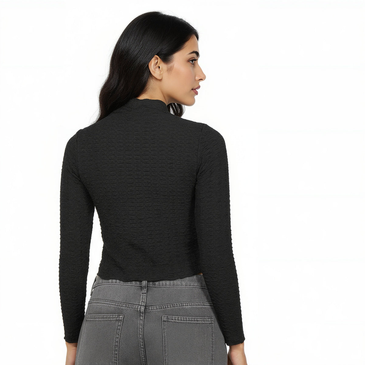 Mock Neck Full Sleeves Crop Top