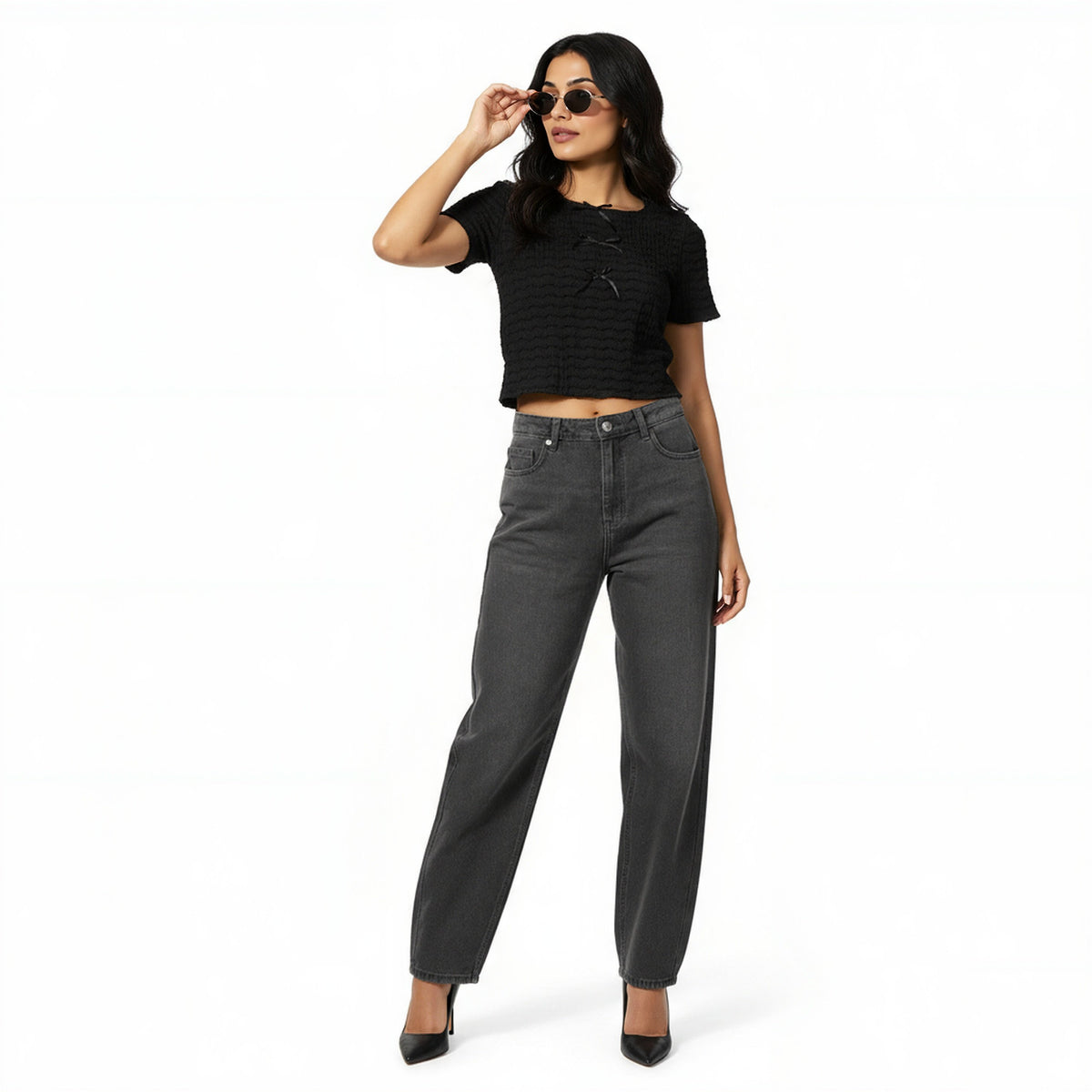 Structured Crop Top With Bows At Centre