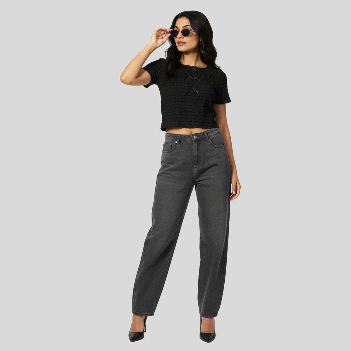 Structured Crop Top With Bows At Centre