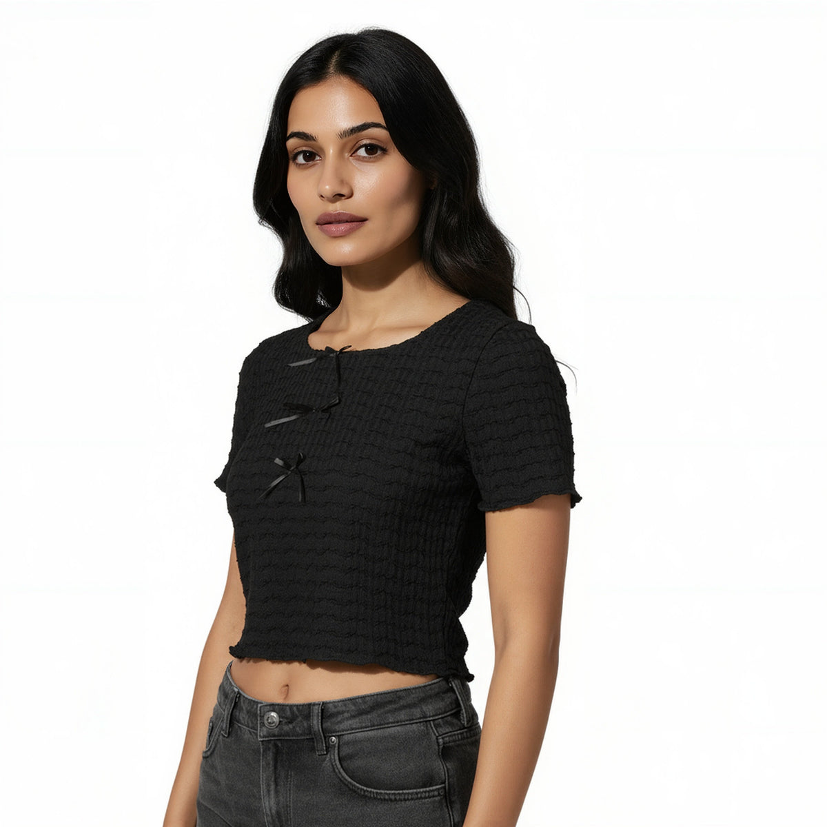 Structured Crop Top With Bows At Centre