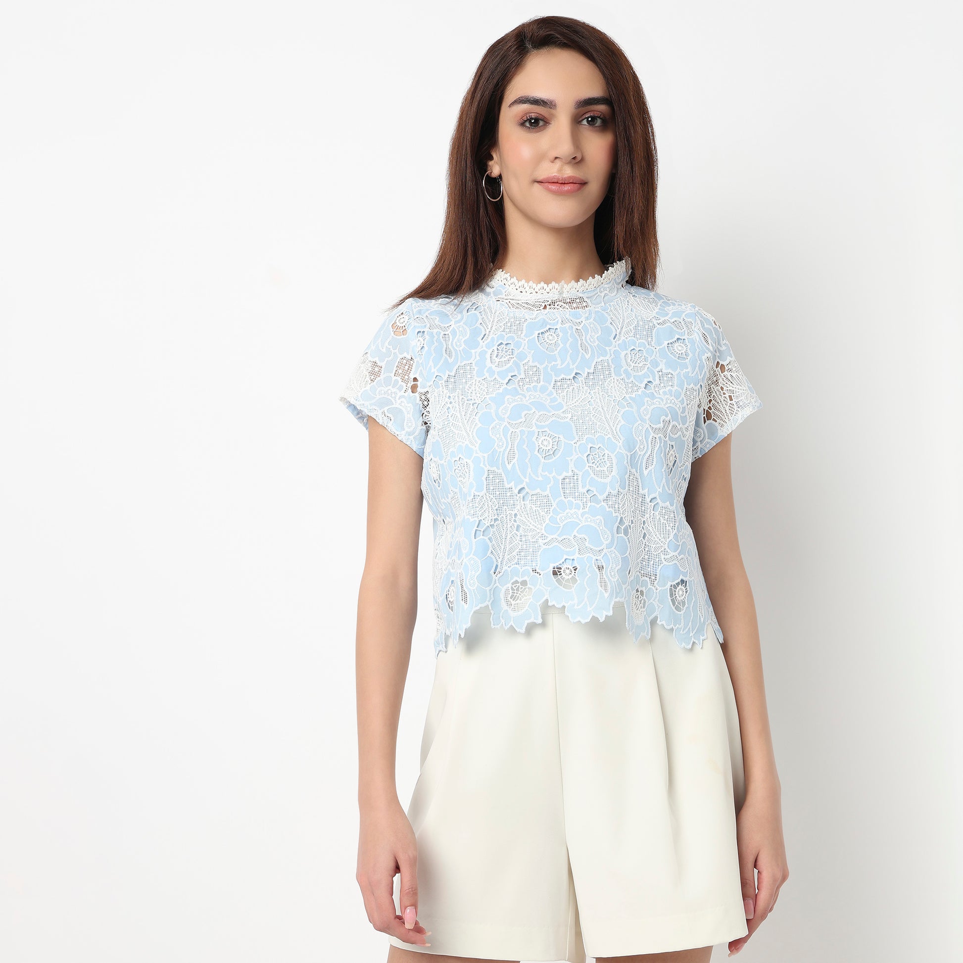 Lace High Neck Cropped Top