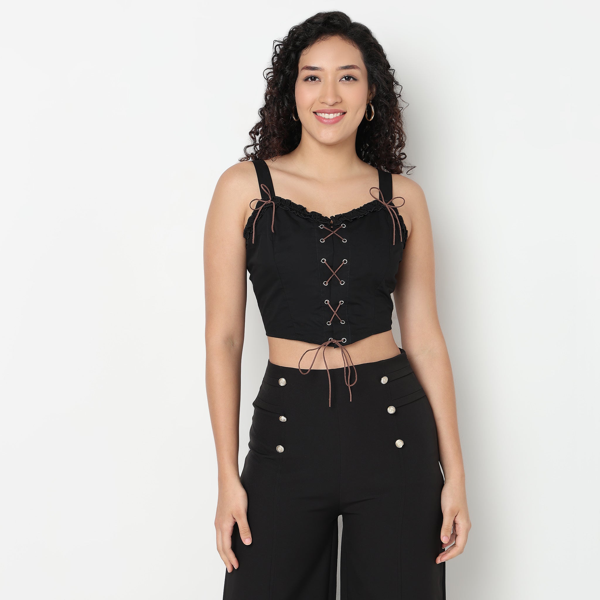 Buy Women Slim Fit Solid Sleeveless Top  - Style Union
