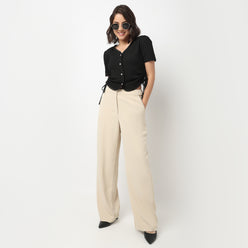 V-Neck Top With Front Button Opening And Side Ruching