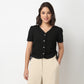V-Neck Top With Front Button Opening And Side Ruching