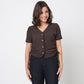 V-Neck Top With Front Button Opening And Side Ruching