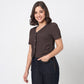 V-Neck Top With Front Button Opening And Side Ruching