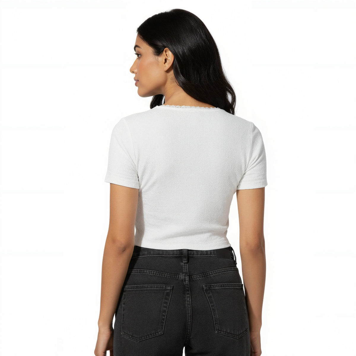 V-Neck Top With Front Button Opening And Side Ruching