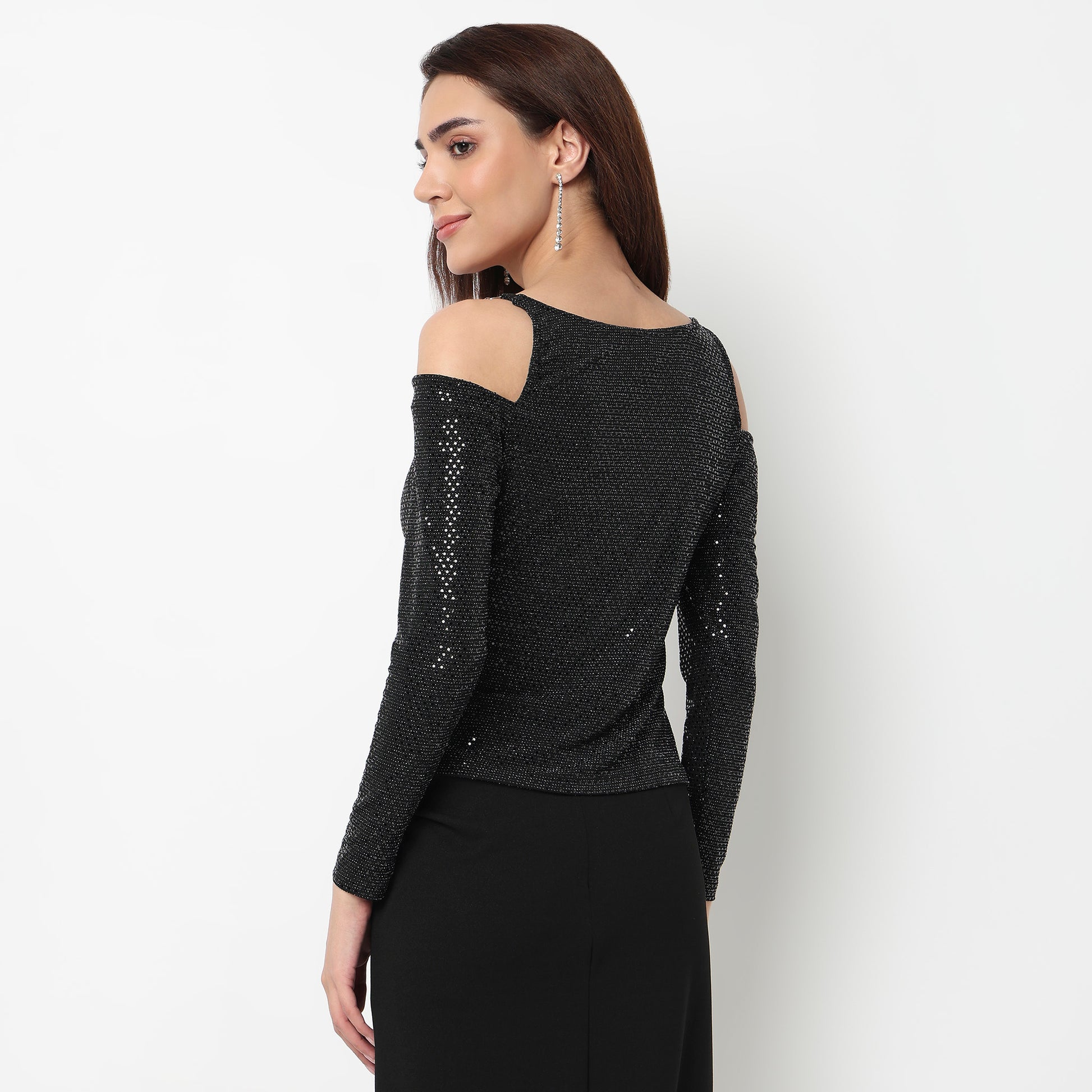 Embellished Cowl Neck Party Top