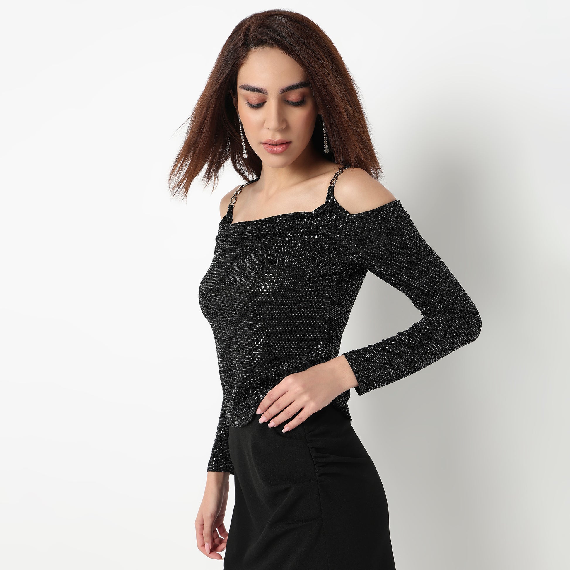 Embellished Cowl Neck Party Top