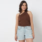 Cropped One Shoulder Ruched Top With Metal Adjuster