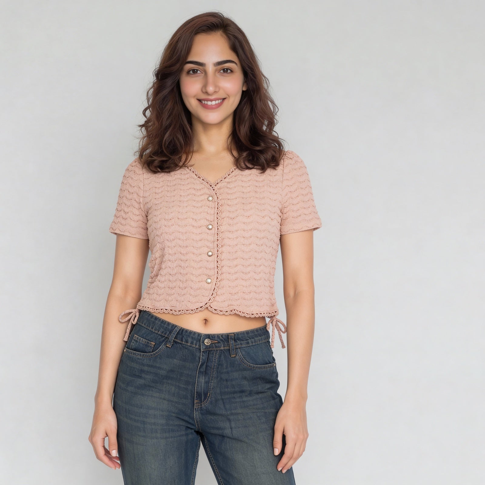 Structured V-Neck Cropped Top
