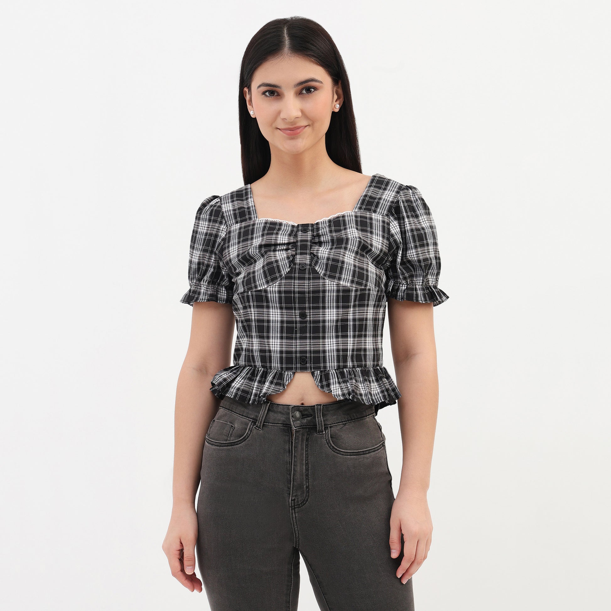 Checkered Woven Top