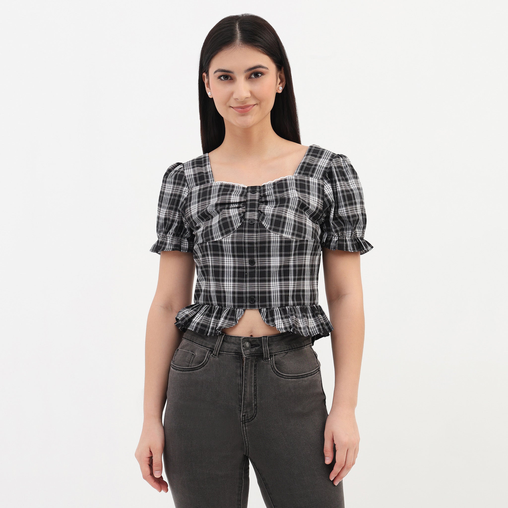 Checkered Woven Top
