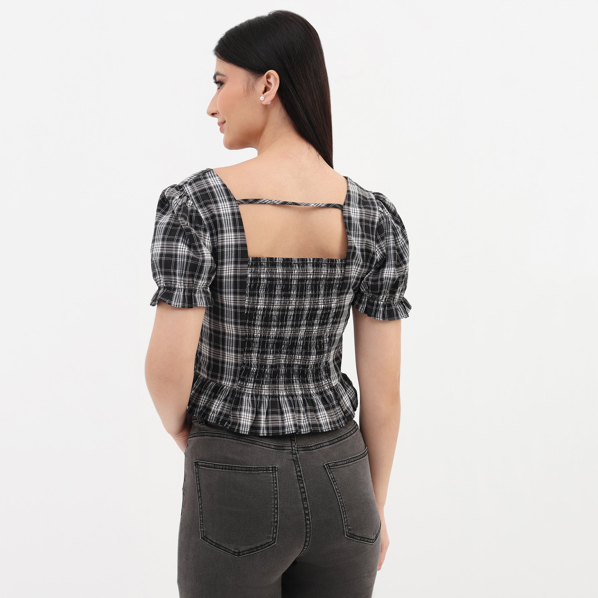 Checkered Woven Top