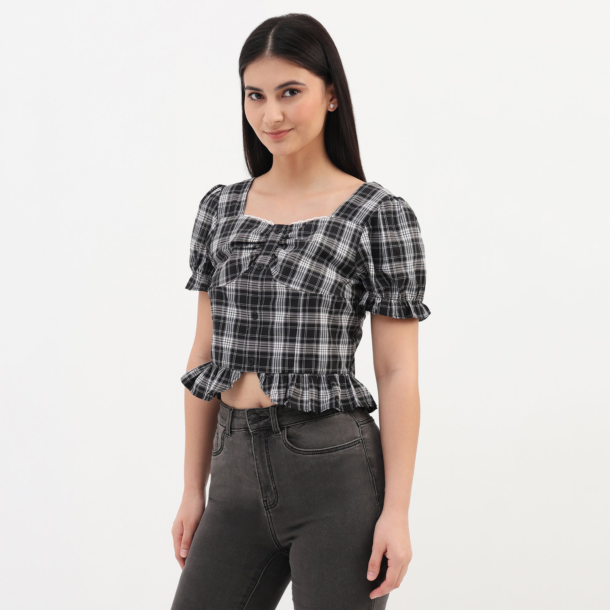 Checkered Woven Top