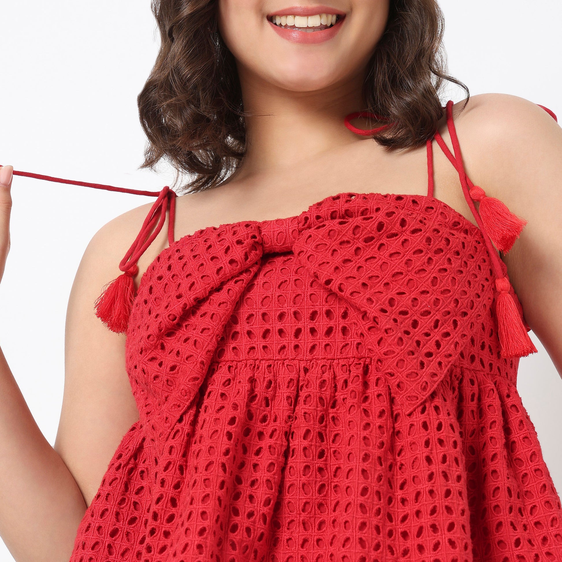 Solid Crop Top With Bow Detail