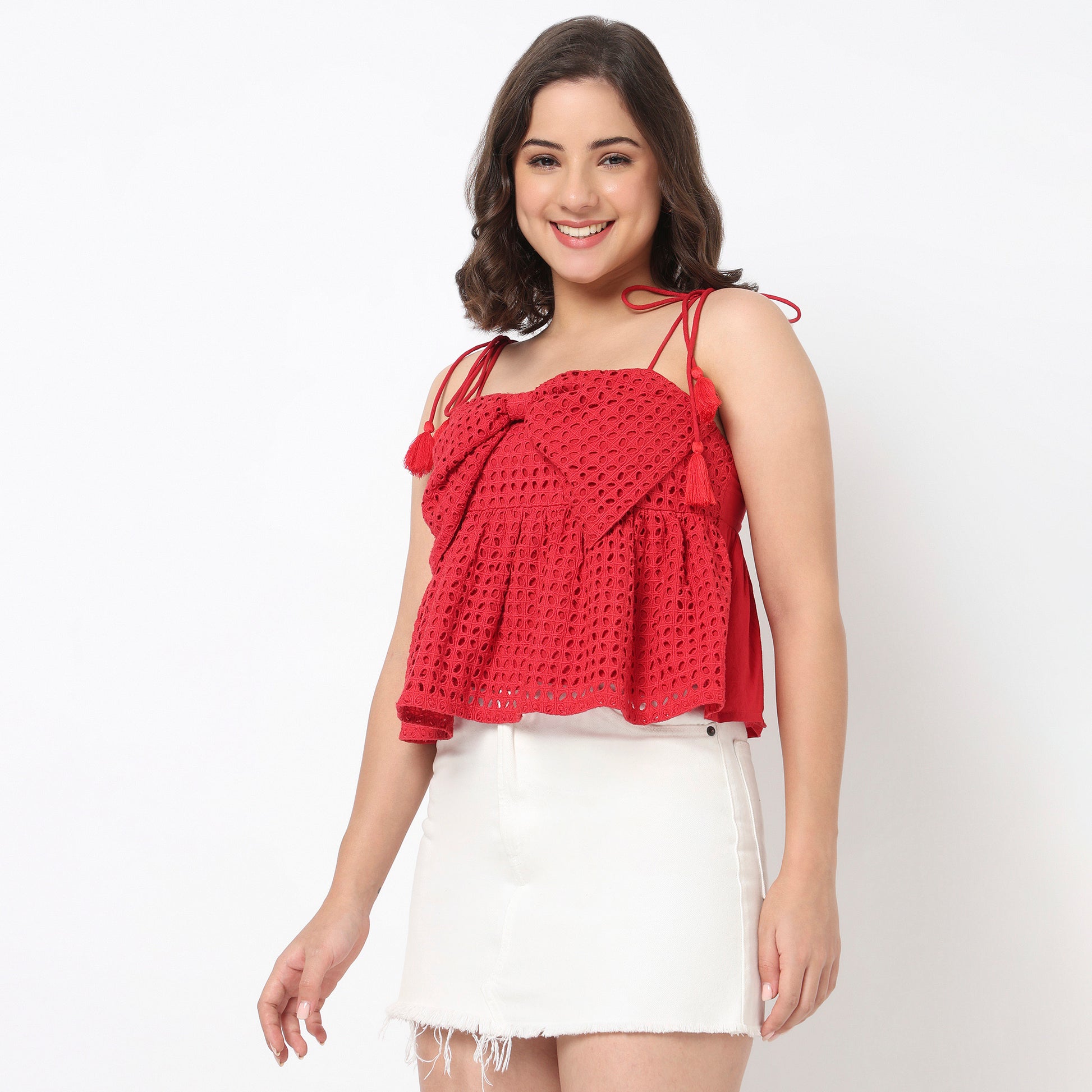 Solid Crop Top With Bow Detail