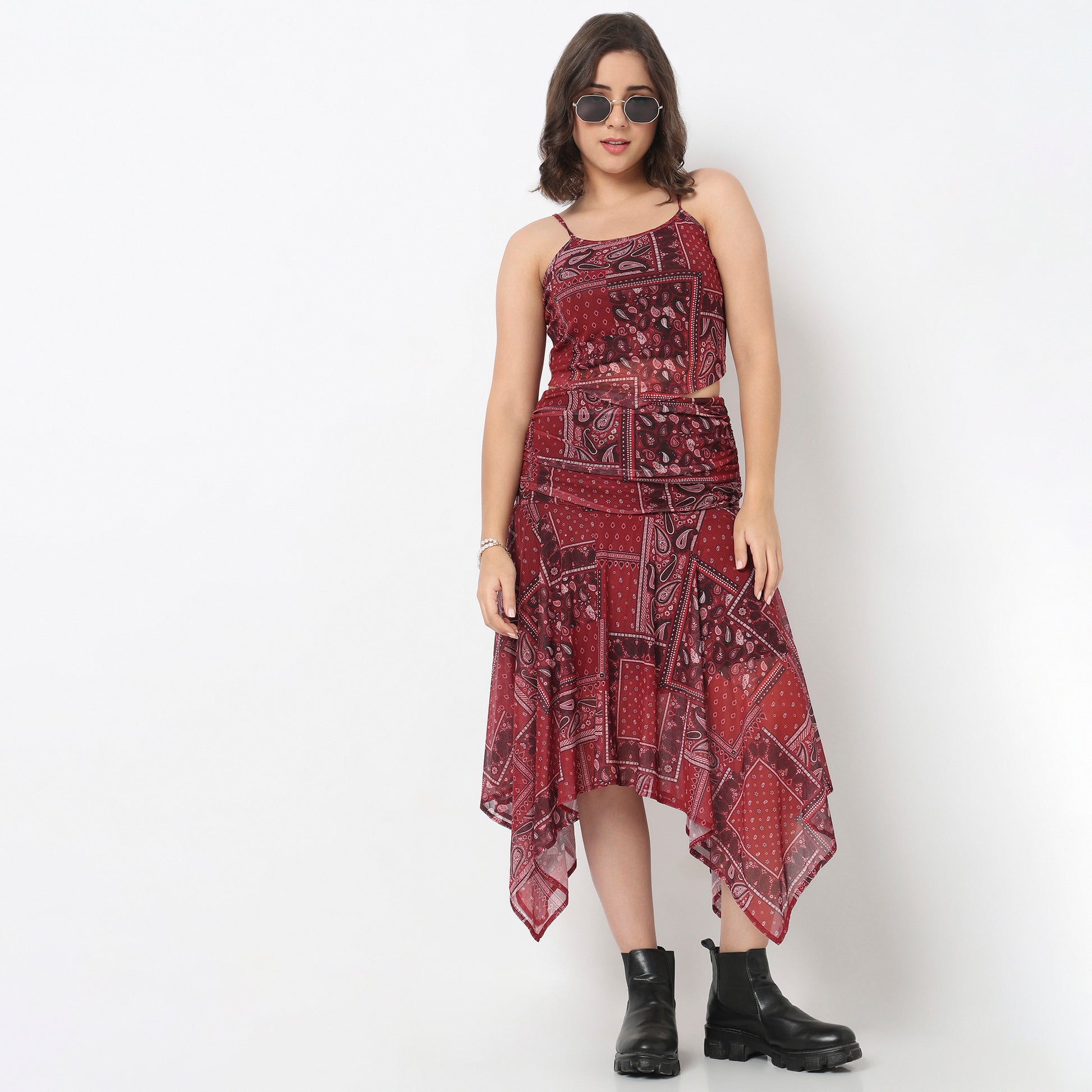 Printed Crop Top With Bandana Print Detail