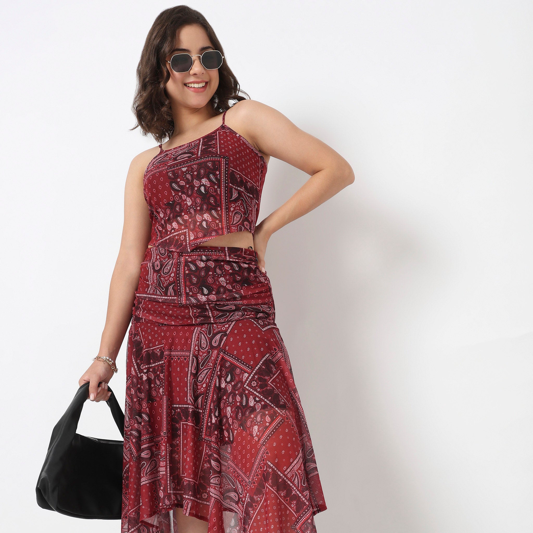 Printed Crop Top With Bandana Print Detail