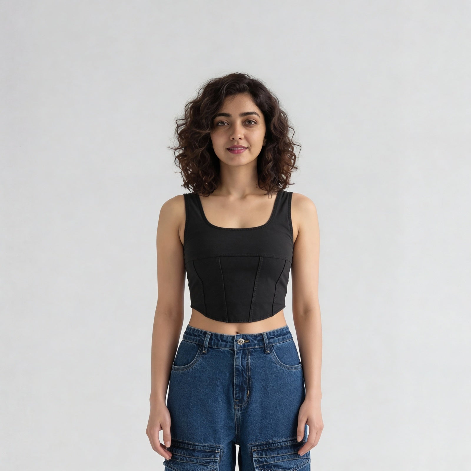 Cotton Polyester Elastane Solid Sleeveless Top