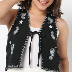 Cotton Embroidered V-Neck Top