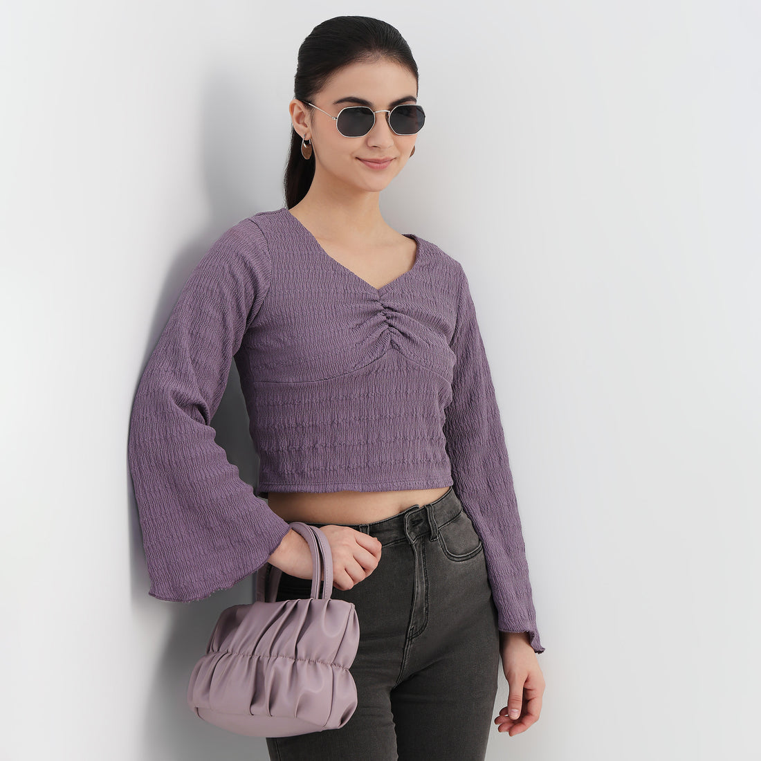 Solid Full Sleeve Crop Top