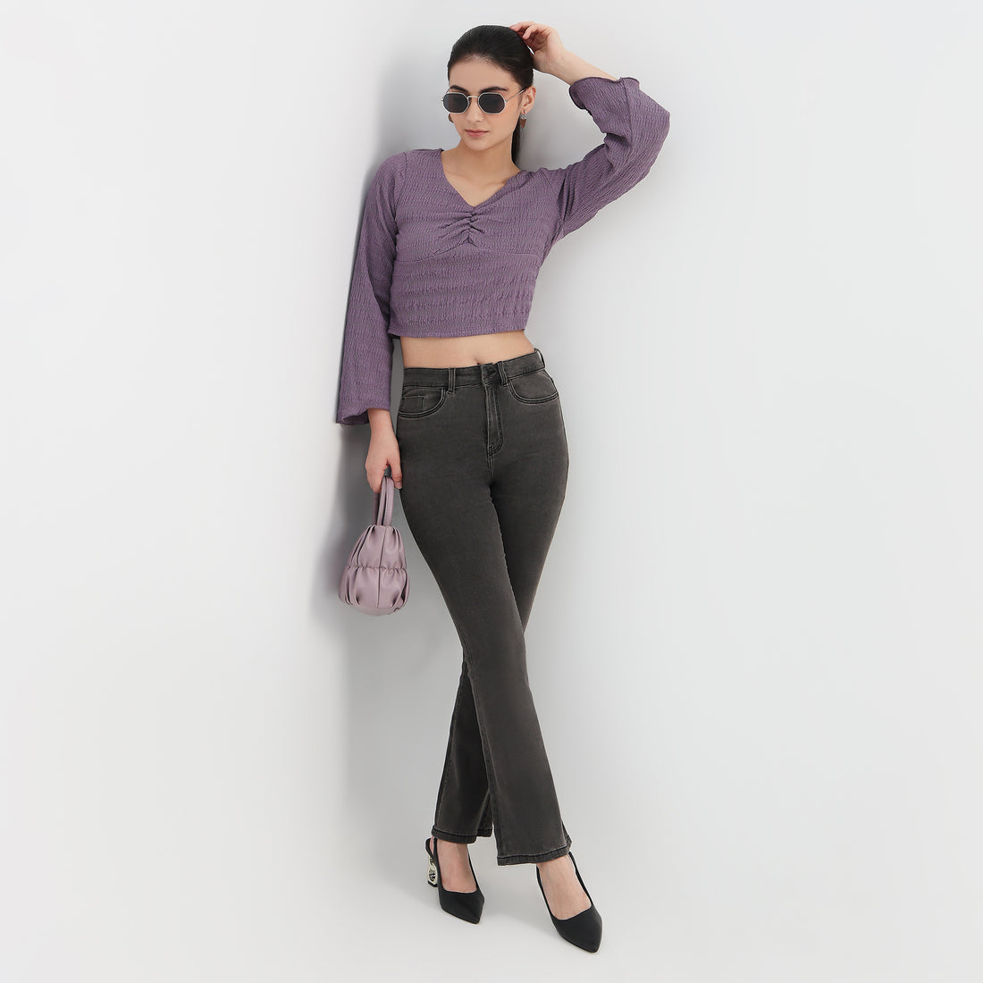 Solid Full Sleeve Crop Top