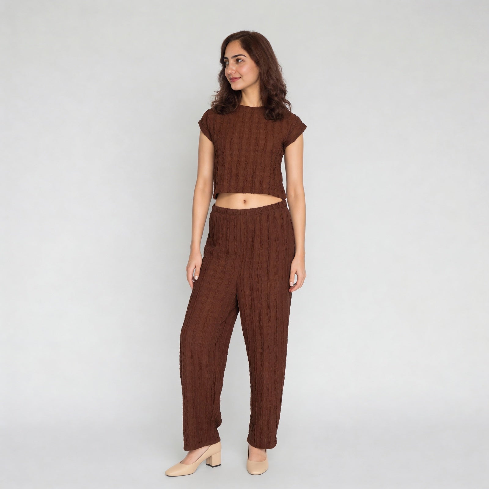 Textured Round Neck Crop Top