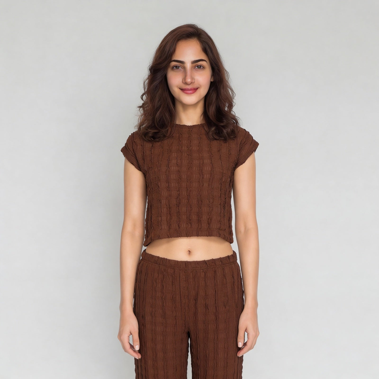 Textured Round Neck Crop Top