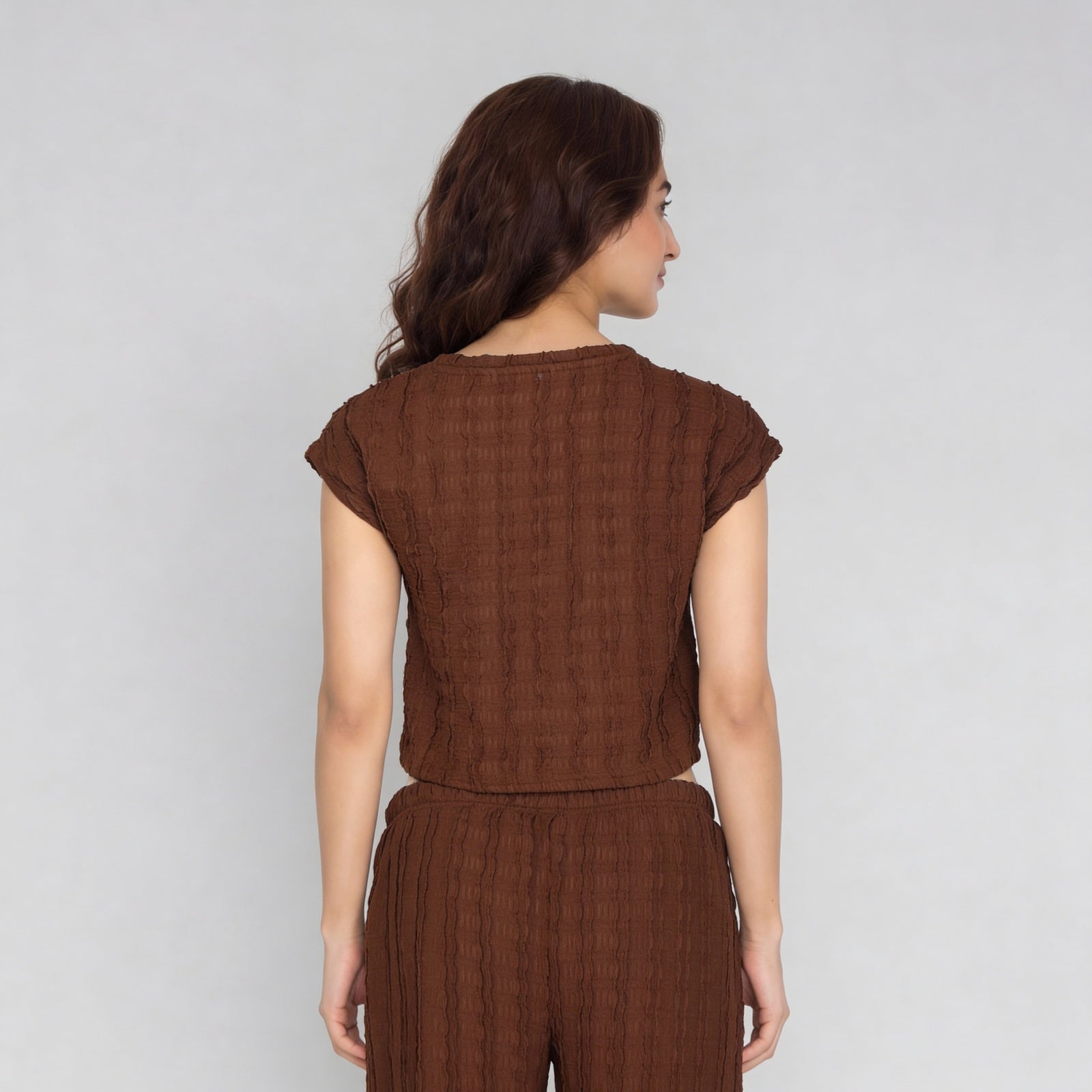 Textured Round Neck Crop Top