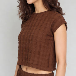 Textured Round Neck Crop Top