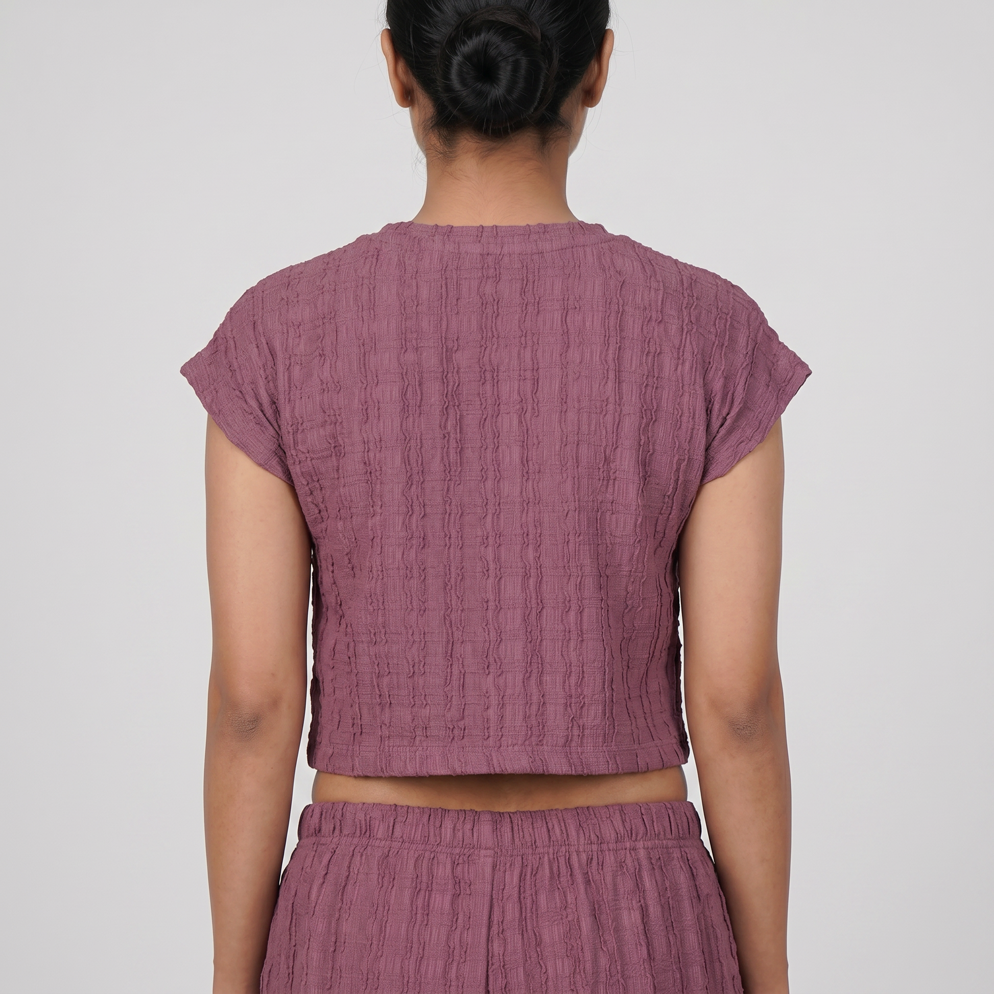 Textured Round Neck Crop Top