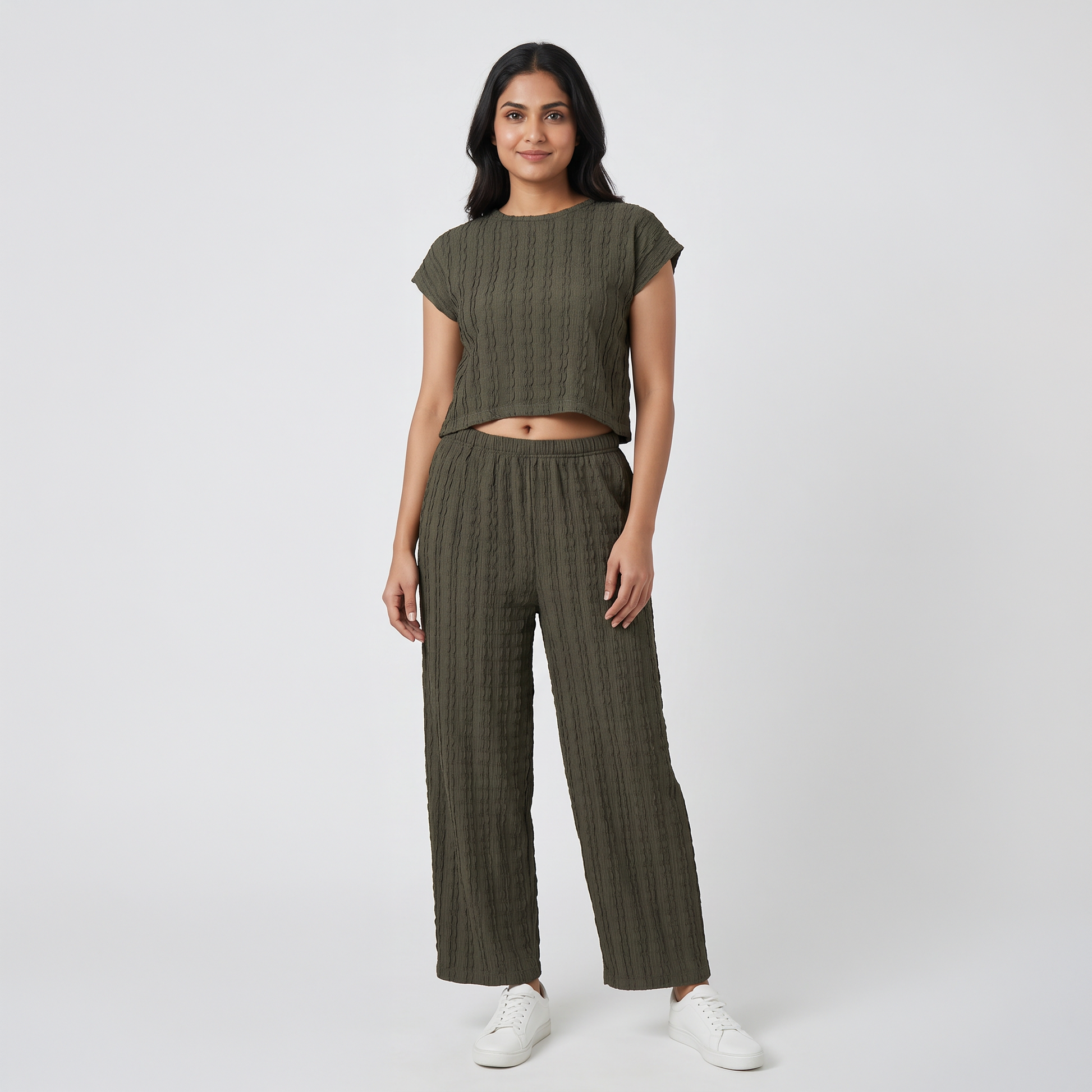 Textured Round Neck Crop Top
