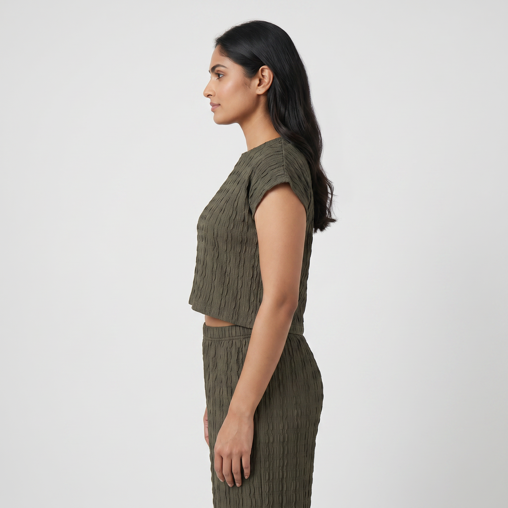 Textured Round Neck Crop Top
