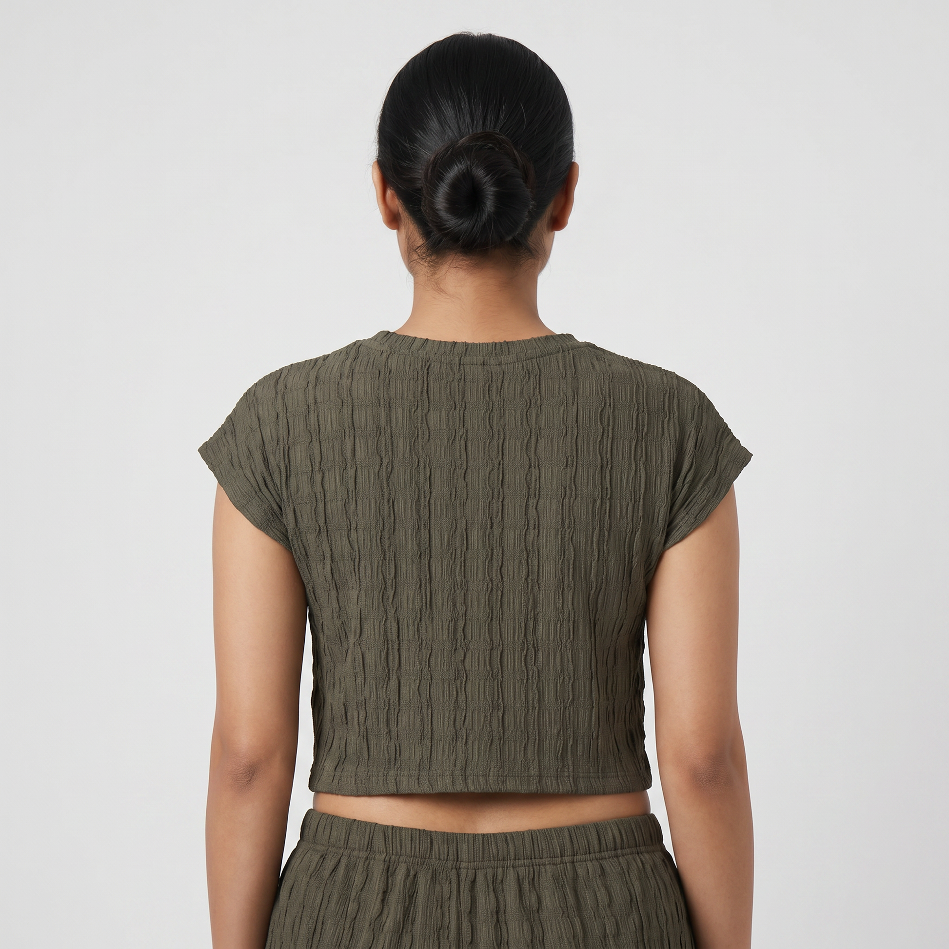 Textured Round Neck Crop Top