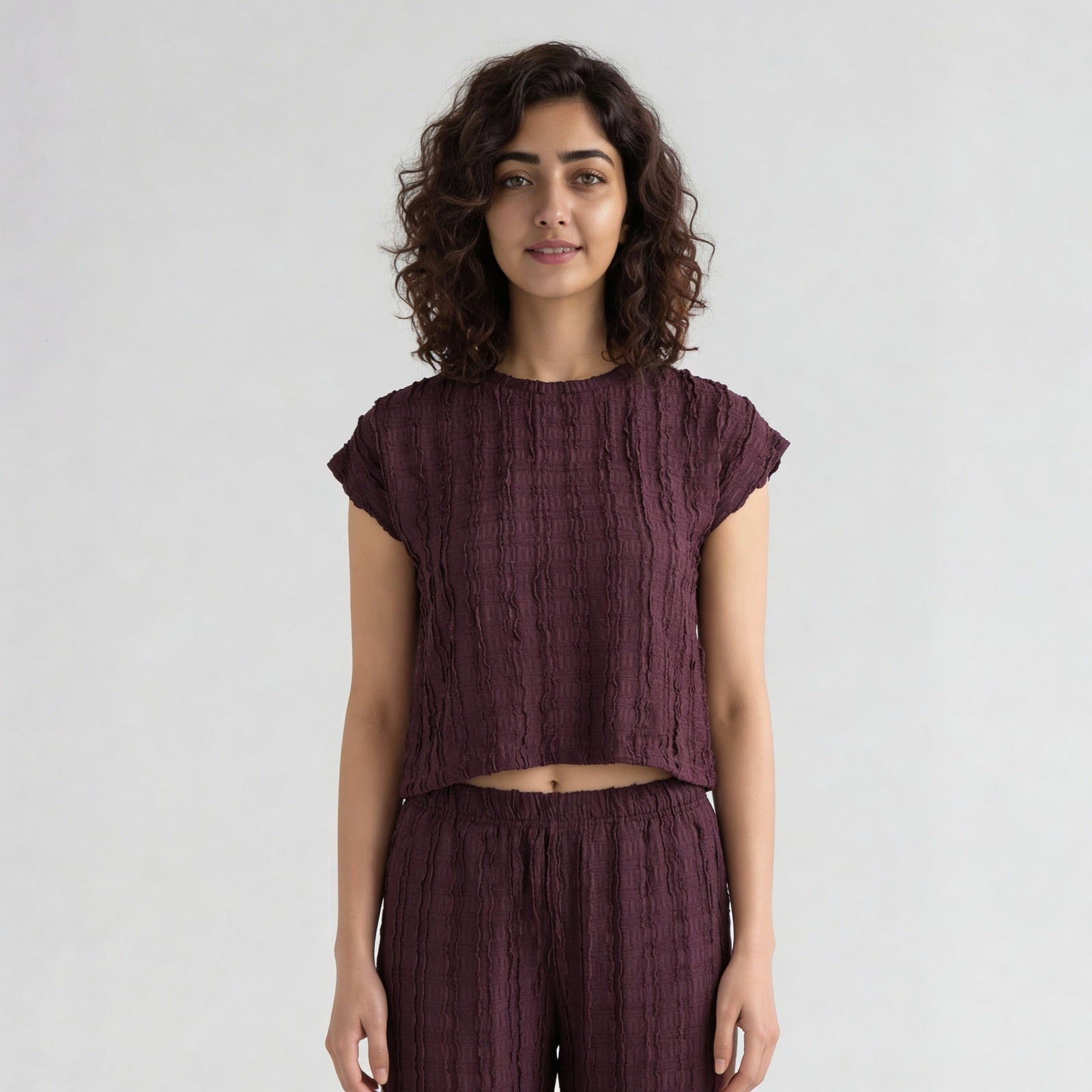 Textured Round Neck Crop Top