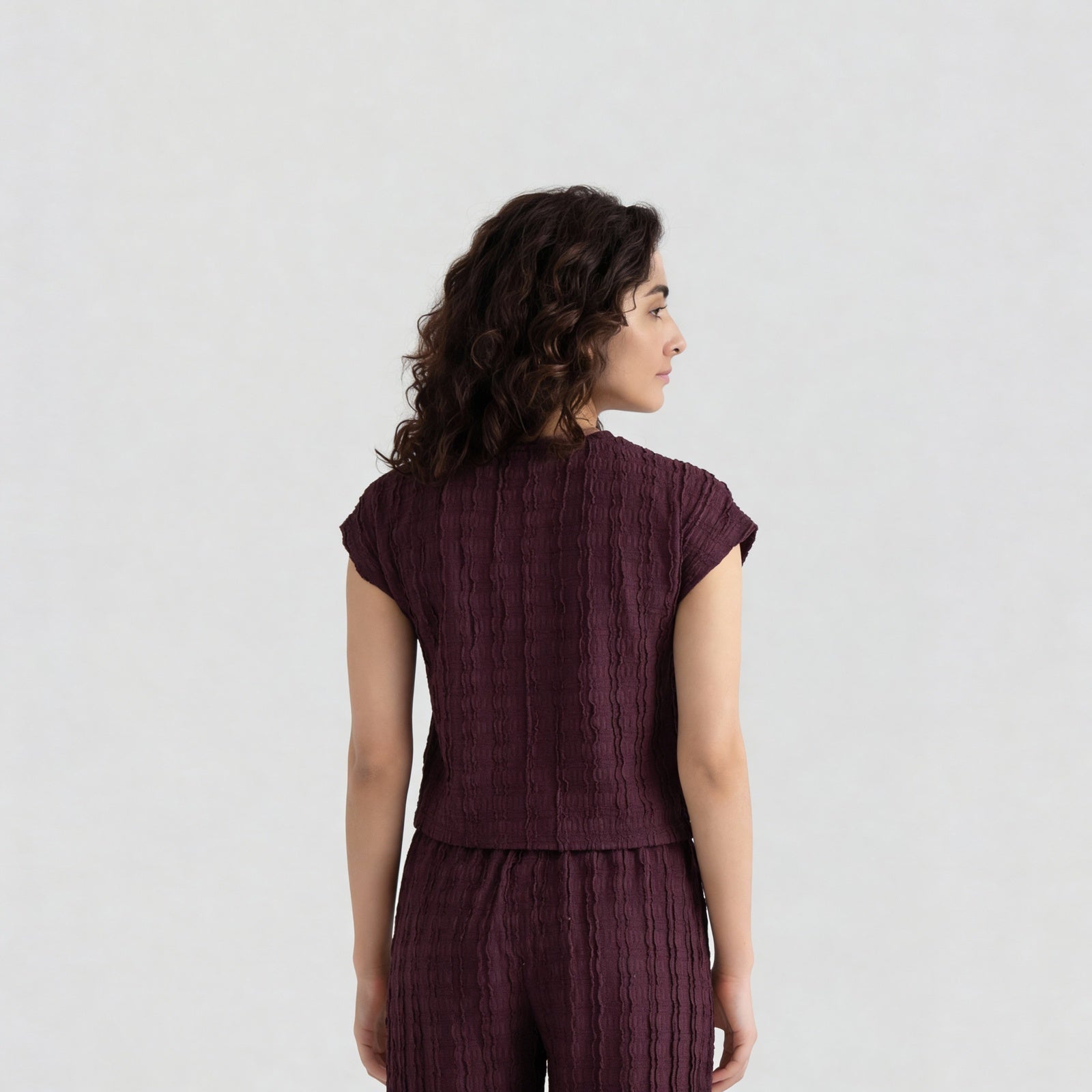 Textured Round Neck Crop Top