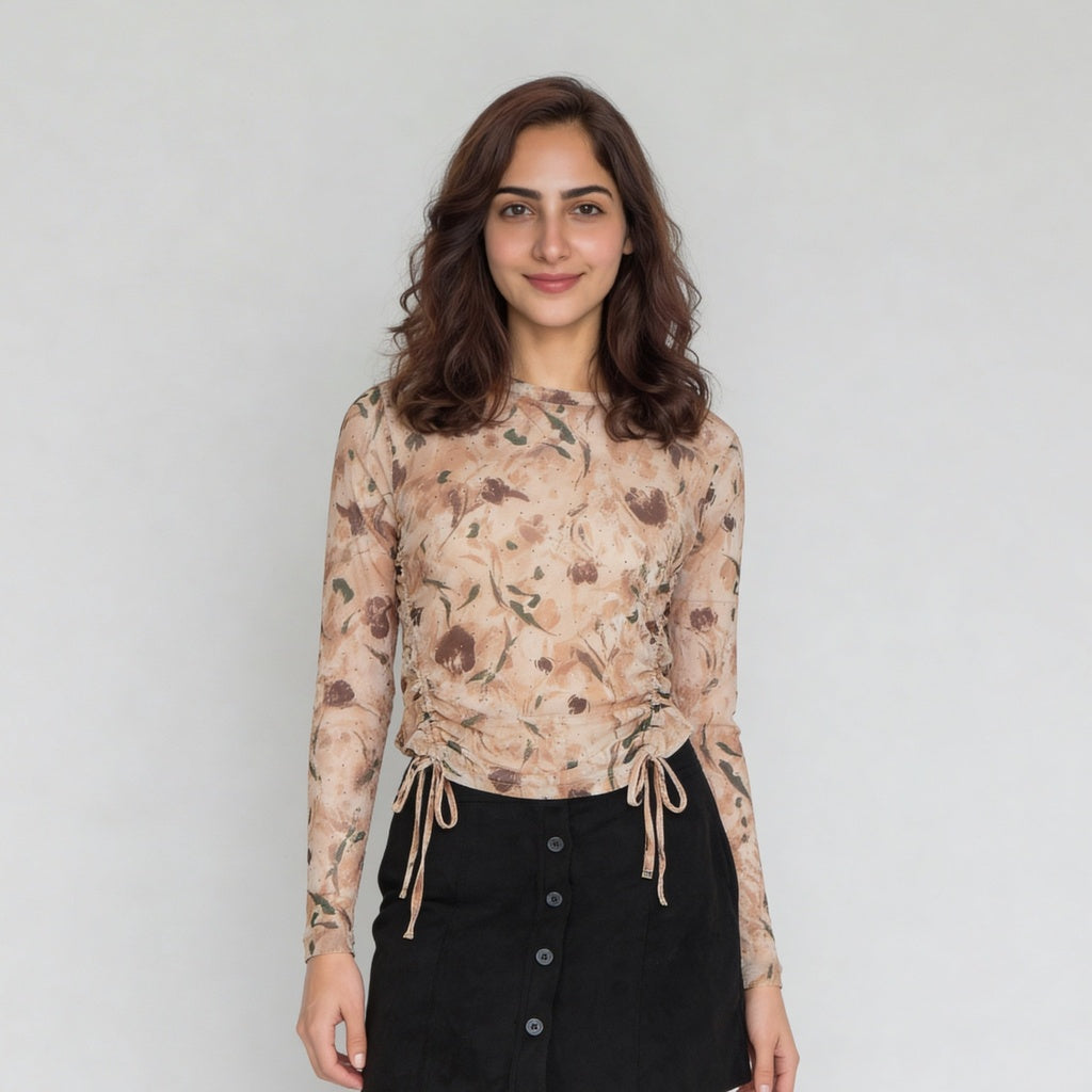 Slim Fit Full Sleeve Top With Ruching At Sides
