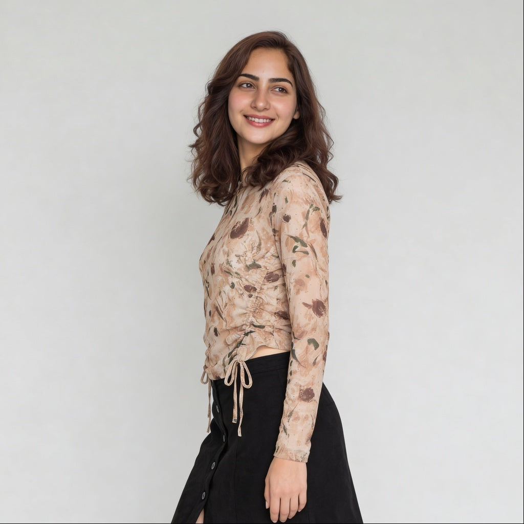 Slim Fit Full Sleeve Top With Ruching At Sides