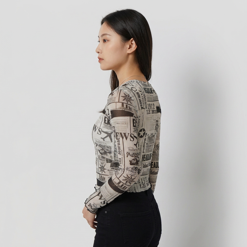Printed Full Sleeve Cropped Top