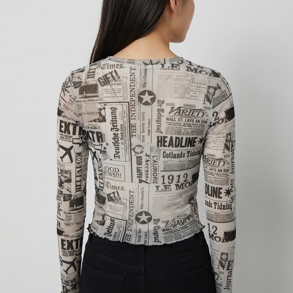 Printed Full Sleeve Cropped Top