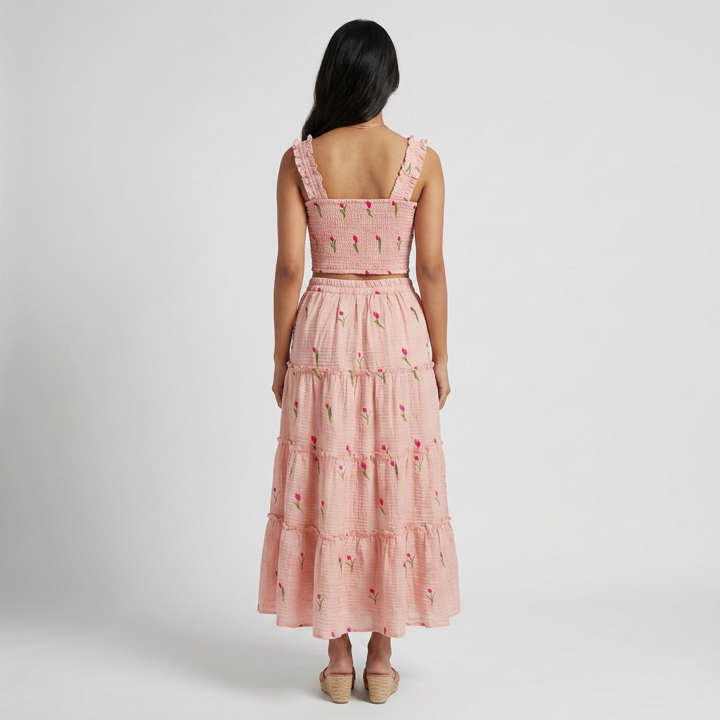 Embroidered Shoulder Straps Sleeve Slim Top